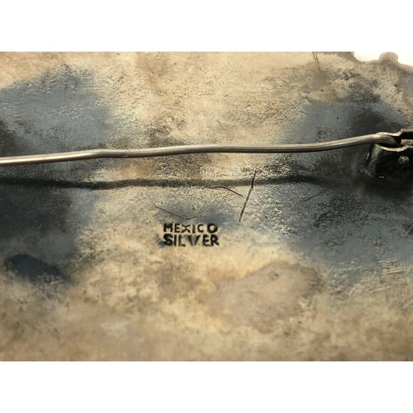 Aztec Mask Green Jade Carving Sterling Silver 925 Brooch Pin Made in Mexico - Picture 4 of 4